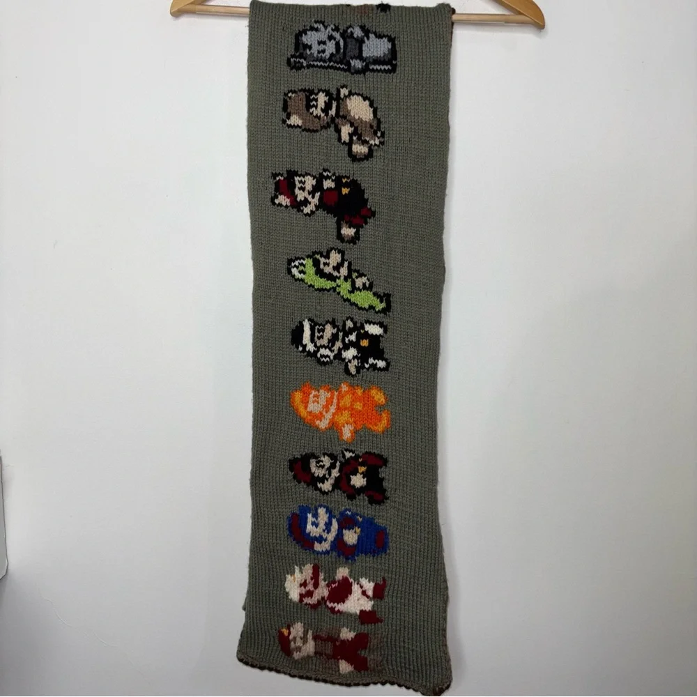 Hand Knit Super Mario Bros Themed Scarf 10” X 64” OOAK